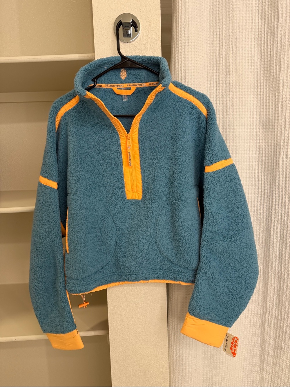 Free People Movement Blue and Orange Sherpa 1/4 Zip Pullover XS